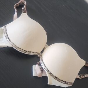 Source Unknown Cream Bra with Leopard Accents
